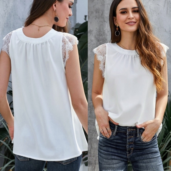 1 left! Lace Cap Sleeve Reversible Blouse Tank Top - Picture 5 of 8